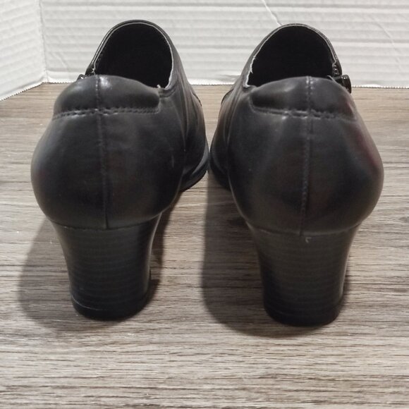 Dr. Scholl's Chip Comfort Shoes Sz 8 1/2  Black Leather Preppy Dress Heels - Picture 5 of 12